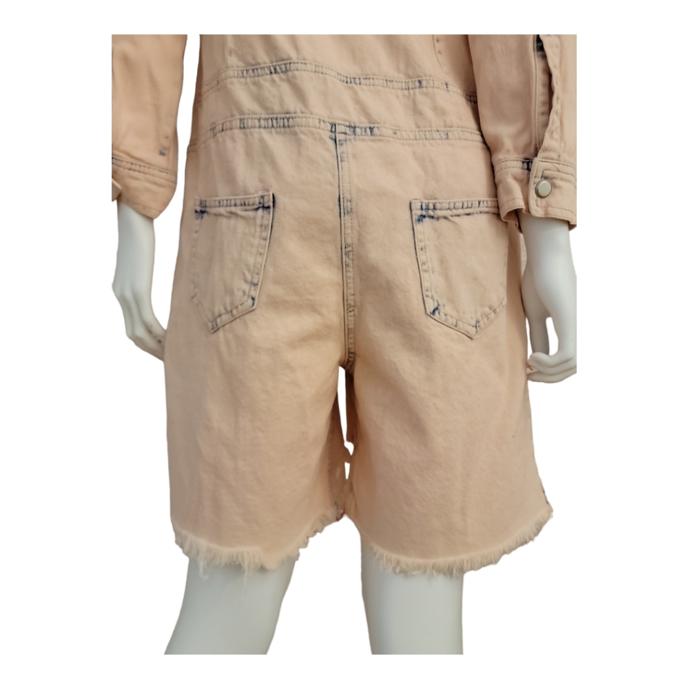 Fashion Nova L/S Distressed Pink Denim Shortalls/Romper Large EUC - Picture 6 of 14